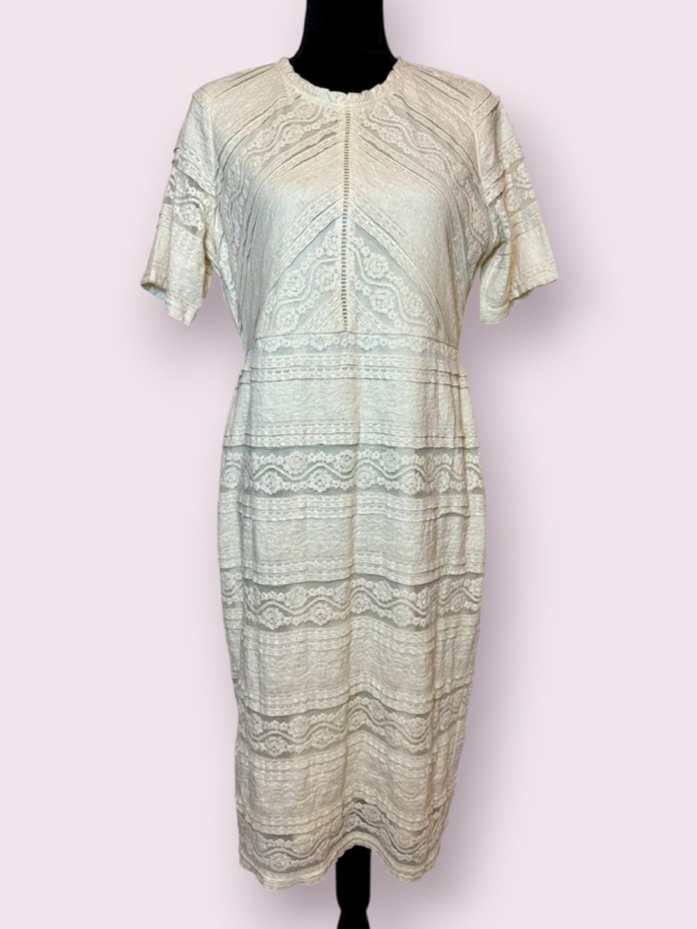 Bella Ella Boutique Jessica Lace Midi Sheath Dress Ivory Size XL